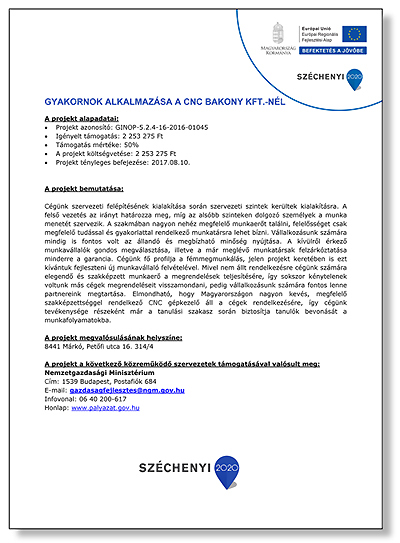 Gyakornok alkalmazása a CNC Bakony Kft.-nél - 2017.